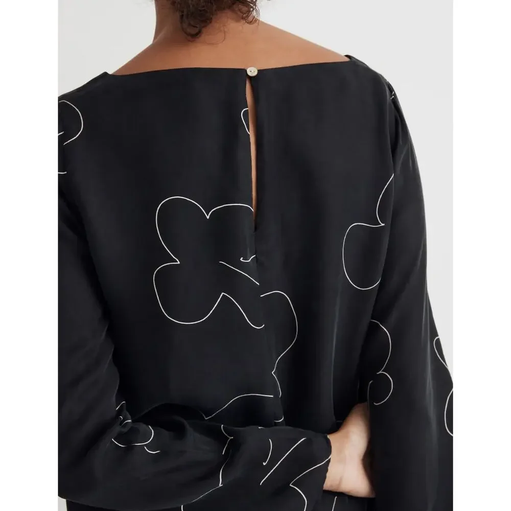 Madewell Shift Mini Dress Long Sleeve True Black Cupro Minimalist Light XXS NWT - Picture 3 of 13